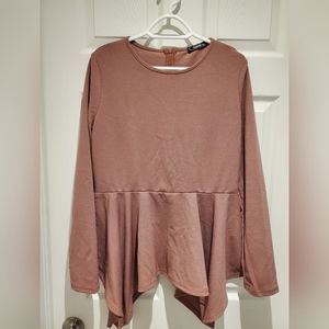Long sleeve peplum hem mauve blouse